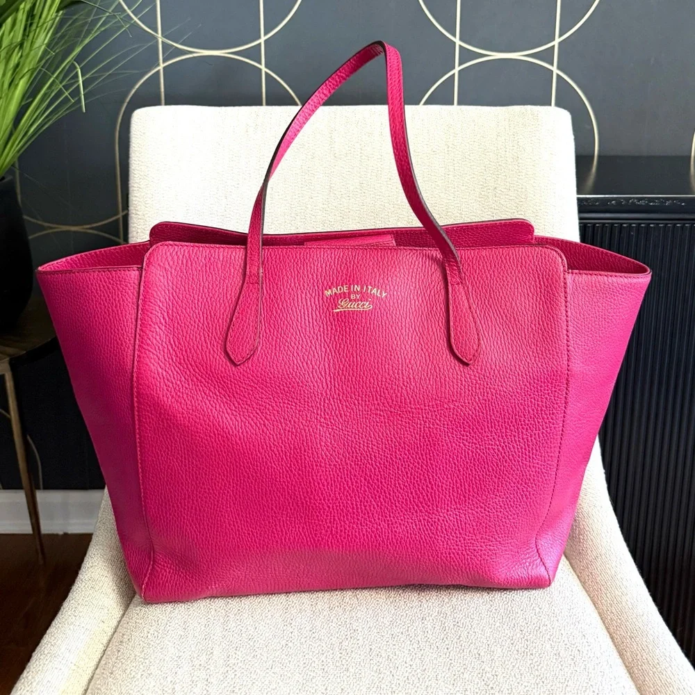Gucci authentic pink leather large Swing tote bag beige lining